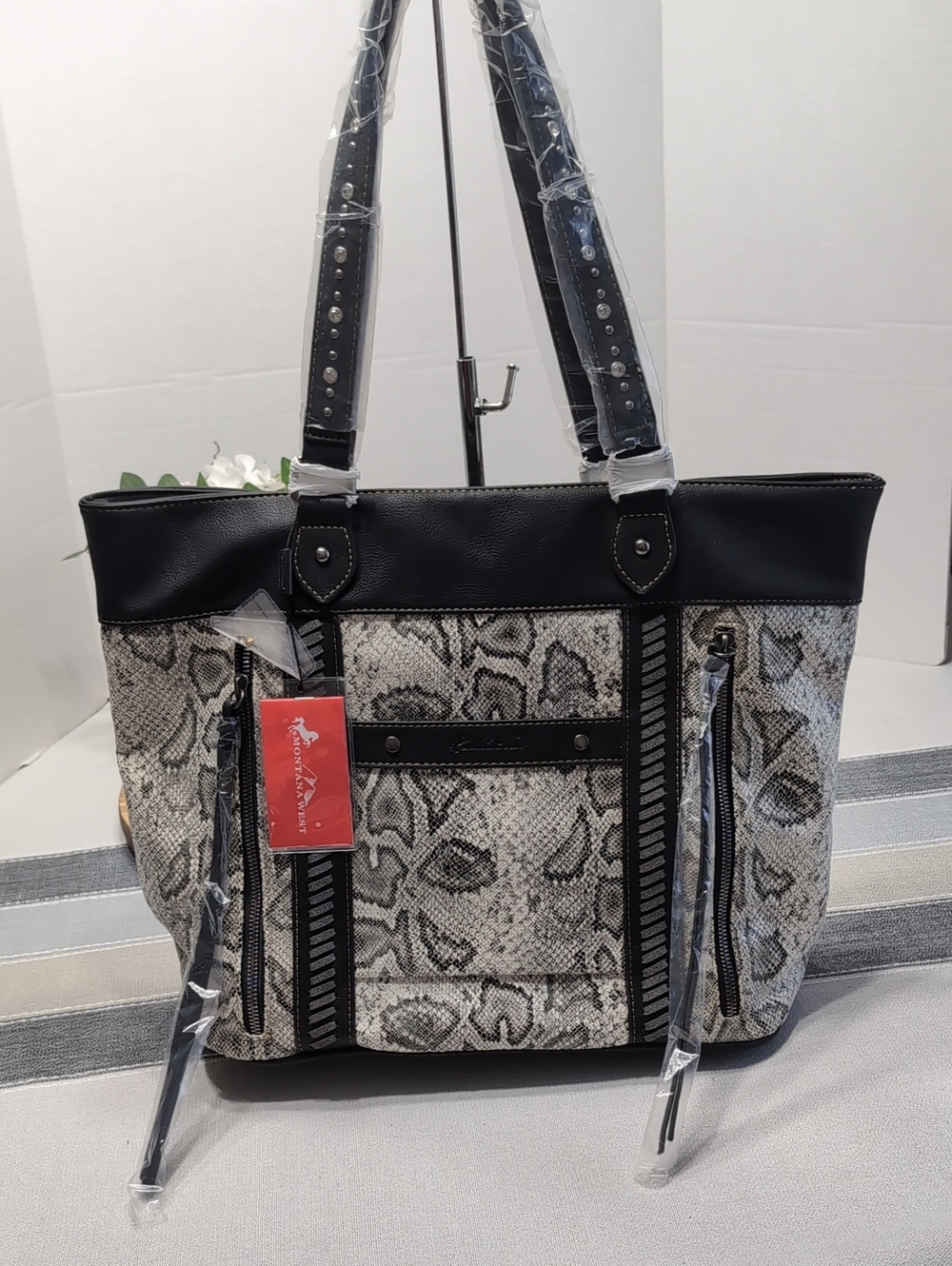 Montana West Faux Python Snake-Print Tote
